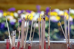 Stick: Incense sticks burning at a Buddhist temple, Bangkok, Thailand
