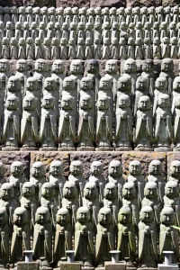 Jizo Statues at Jizo-Do Hall at Hase-dera Buddhist Temple in Kamakura near Tokyo, Japan