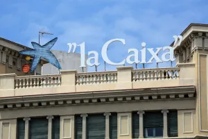 Banking: La Caixa Spanish Bank sign and logo in Barcelona, Spain