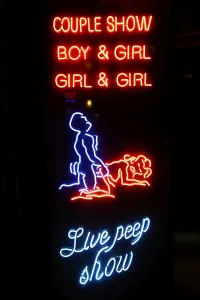 Netherlands: Live Peep show neon sign in Amsterdam, Holland