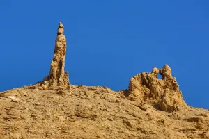 Pillar: Lots wife Pillar of Salt rock formation beside the Dead Sea, Jordan