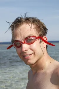 Vacation: Man wearing swimming goggles