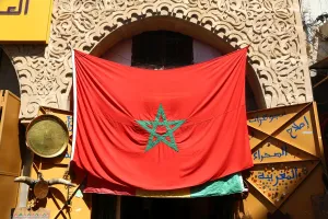 Africa: Moroccan flag in the streets of the Medina of Rabat, Morocco