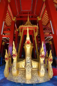 Luang Prabang, Laos: Naga on the golden ceremonial barge in the funeral chapel of Vat Xieng Thong Temple