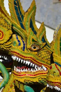 Hall: Naga statue at the ordination hall at Wat Buppharam Temple in Chiang Mai, Thailand