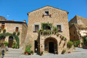 Old buildings inside the hilltop village of Civita di Bagnoregio, Lazio, Italy