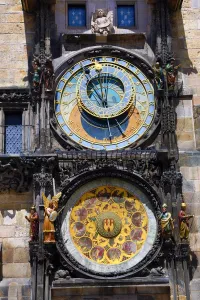 Hall: The Orloj or Astronomical Clock on the Old Town City Hall in Old Town Square in Prague