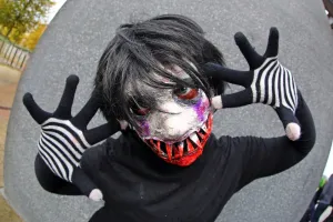 MCM London Comic Con: A participant dressed as Marionette from Five Nights at Freddys at MCM London Comic