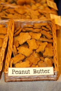 Dogs: Peanut Butter bane shaped dog biscuits on sale at the London Pet Show 2013