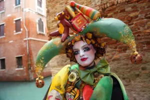 People wearing masks and costumes at the Venice Carnival