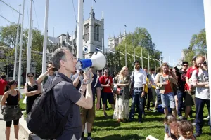 Demonstration: Peter Tatchell at UK Uncut Street Party