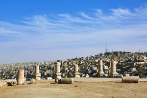 Archaeology: Pillar ruins in the Amman Citadel, Jabal Al-Qala, Amman, Jordan