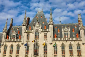 Architecture: The Provinciaal Hof or Province Court, a Neogothic building on the market square, Bruges