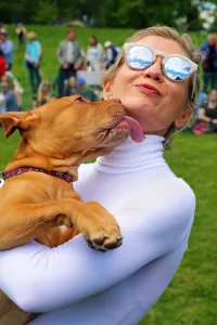 Rachel Riley judging All Dogs Matter Dog Show, Hampstead Heath, London