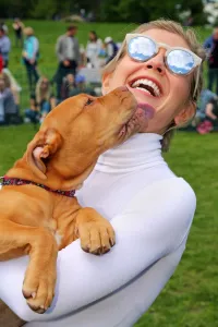Rachel Riley judging All Dogs Matter Dog Show, Hampstead Heath, London