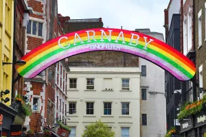 Parade: Rainbow flag on Carnaby Street for Pride, London