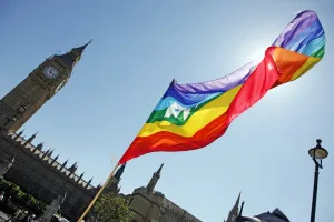 Symbol: Rainbow flag over Parliament, London, England
