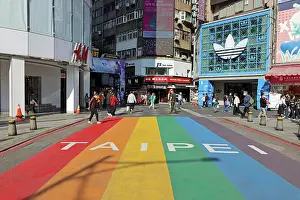 : Rainbow Six pedestrian crossing in Ximending, Wanhua District, Taipei, Taiwan ROC