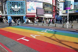 : Rainbow Six pedestrian crossing in Ximending, Wanhua District, Taipei, Taiwan ROC
