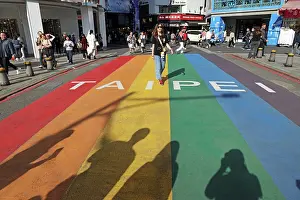 : Rainbow Six pedestrian crossing in Ximending, Wanhua District, Taipei, Taiwan ROC