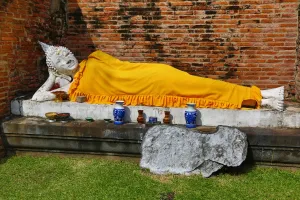 Statues: Reclining Buddha statue at Wat Yai Chaimongkol Temple, Ayutthaya, Thailand