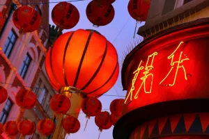 Lighting: Red Chinese Lanterns for Chinese New Year in Chinatown, London