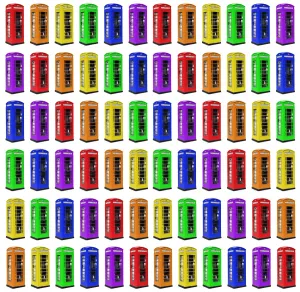 Souvenir: Red and Rainbow coloured London Telephone Boxes