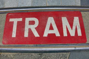 Belgium: Red Tram sign, Antwerp, Belgium