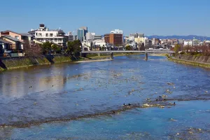 Views: River Kamo and general city view of Kyoto, Japan