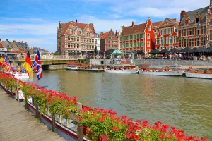 Belgium: The River Leie and Graslei Quay, Ghent, Belgium
