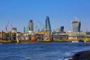 Views: River Thames and the City of London skyline in London, England