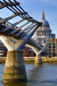 Saint: River Thames with the Millennium Bridge and St Pauls Cathedral in London, England