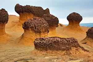 Rock formations at the Yehliu GeoPark, Wanli in Taiwan