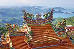 : Roof of the Jiufen Xiahai City God Temple in Jiufen, Taiwan ROC