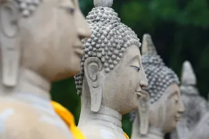 Statues: Row of Buddha statues at Wat Yai Chaimongkol Temple, Ayutthaya, Thailand