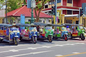 Bangkok, Thailand: Row of Tuk Tuks in Bangkok, Thailand