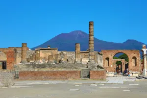 Ancient: Ruined pillar in the ancient Roman city of Pompeii, Italy