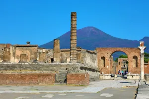 Ruined pillar in the ancient Roman city of Pompeii, Italy