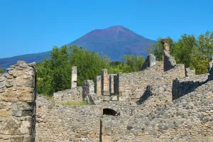Ruined pillar in the ancient Roman city of Pompeii, Italy