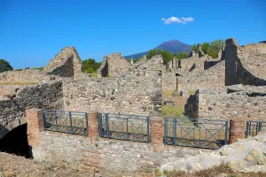 Ruined pillar in the ancient Roman city of Pompeii, Italy