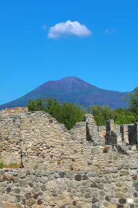 Ruined pillar in the ancient Roman city of Pompeii, Italy