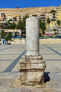 Archaeology: Ruined pillar on the Hashemite Plaza in the Old City, Amman, Jordan