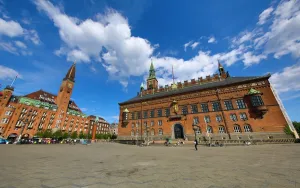 Hall: Scandic Hotel building and clock tower and the Radhus or Town Hall in Radhuspadsen