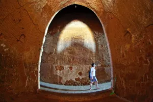 Interior: Shadows and light inside the passages of Dhammayangyi Temple Pagoda in Old Bagan
