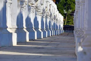 Largest: Shadows on white shrines at Kuthodaw Pagoda, Mandalay, Myanmar (Burma)