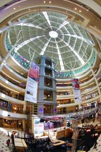 Shop: Shops and ceiling at Suria KLCC city centre shopping mall in Kuala Lumpur, Malaysia