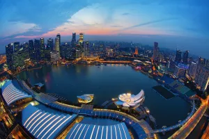 Views: Singapore city skyline and Marina Bay at night, Republic of Singapore