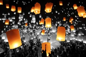 Religious: Sky Lanterns at the Yee Peng Sansai, Loy Krathong, Floating Lantern Ceremony, Chiang Mai