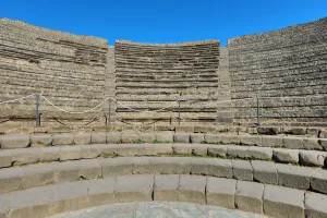 Ancient: Small ruined amphitheatre in the ancient Roman city of Pompeii, Italy