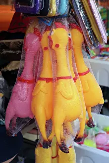 Chicken: Squeaky plastic chickens for sale on Koh Samet island, Thailand